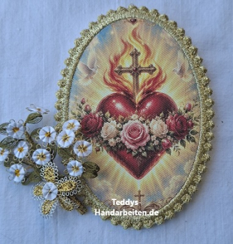 Heiligenbild  HB-CH-F298  Flammendes Herz  mit Goldrand  75x105mm