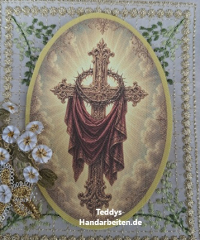 Heiligenbild  HB-CH-F299   Kreuz m. Dornenkrone  (ohne Stickrand)  70x100mm