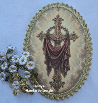 Heiligenbild  HB-CH-F299  Kreuz m. Dornenkrone  mit Goldrand  75x105mm