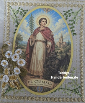 Heiligenbild  HB-CH-G306   Nothelfer Hl. Cyriakus  (ohne Stickrand)  40x55mm