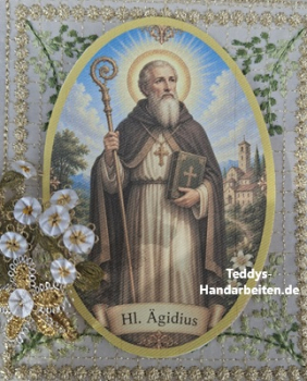 Heiligenbild  HB-CH-G308  Nothelfer Hl. Ägidius  (ohne Stickrand)  40x55mm