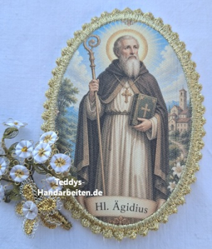 Heiligenbild  HB-CH-F308  Ägidius  mit Goldrand  75x105mm