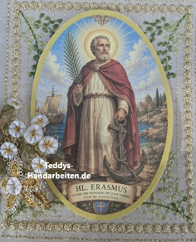 Heiligenbild  HB-CH-F309  Nothelfer Hl. Erasmus  (ohne Stickrand)  70x100mm