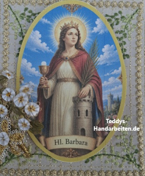 Heiligenbild  HB-CH-F310 Nothelferin Hl. Barbara  (ohne Stickrand)  70x100mm
