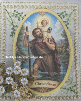 Heiligenbild  HB-CH-F313  Nothelfer Hl. Christophorus  (ohne Stickrand)  70x100mm