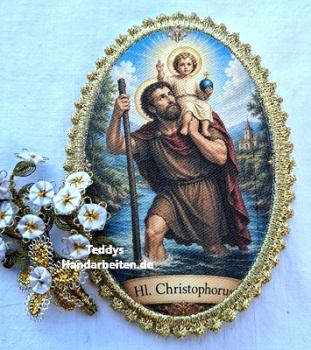 Heiligenbild  HB-CH-F313  Christophorus  mit Goldrand  75x105mm