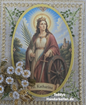 Heiligenbild  HB-CH-F316  Nothelferin Hl. Katharina   (ohne Stickrand)  70x100mm