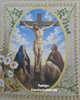 Heiligenbild  HB-CH-F320  Jesu am Kreuz   (ohne Stickrand)  70x100mm