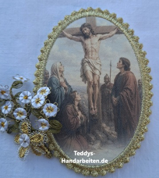 Heiligenbild  HB-CH-G320  Jesu am Kreuz  mit Goldrand  42x57mm