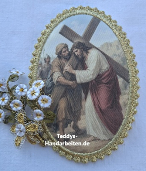 Heiligenbild  HB-CH-G330  Kreuzweg 5   mit Goldrand  42x57mm