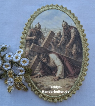 Heiligenbild  HB-CH-G334  Kreuzweg 9   mit Goldrand  42x57mm