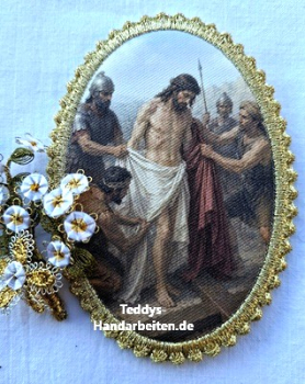 Heiligenbild  HB-CH-G335  Kreuzweg 10   mit Goldrand  42x57mm