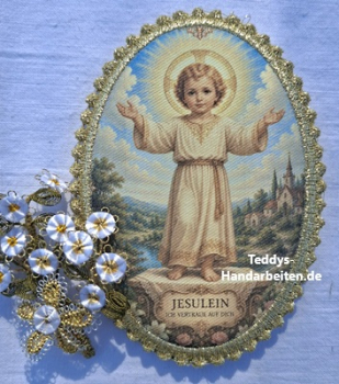 Heiligenbild  HB-CH-M341  Jesulein     mit Stickrand 52x72mm