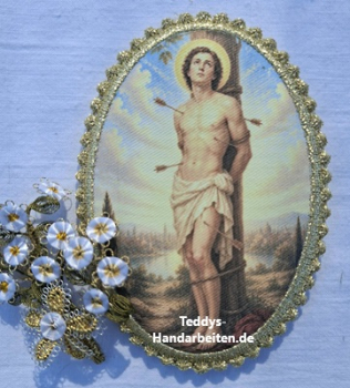 Heiligenbild  HB-CH-G342  Hl. Sebastian   mit Goldrand   42x57mm