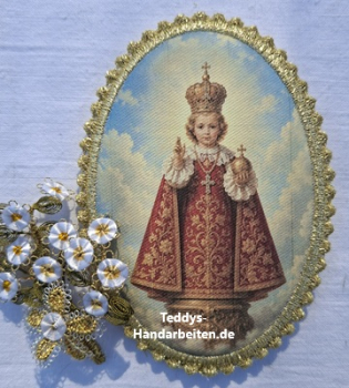 Heiligenbild  HB-CH-M343  Prager Jesulein    mit Stickrand 52x72mm