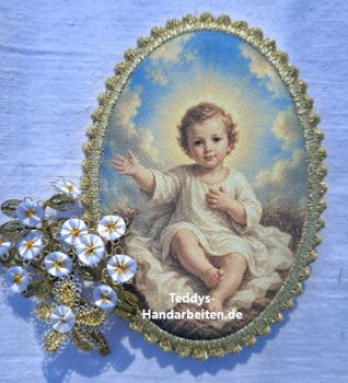 Heiligenbild  HB-CH-M346  Jesulein    mit Stickrand 52x72mm