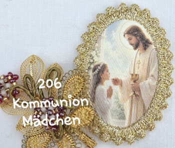 Heiligenbild  HB-CH-H206  Kommunion Mädchen  mit Goldrand  32x46mm