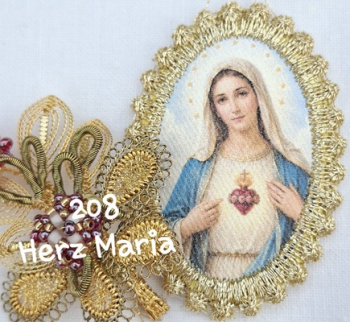 Heiligenbild  HB-CH-H208  Herz Maria  mit Goldrand  32x46mm