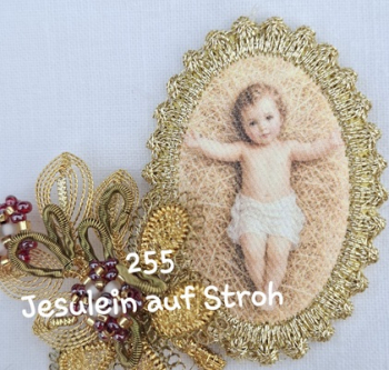 Heiligenbild  HB-CH-H255  Jesulein auf Stroh   mit Goldrand  32x46mm