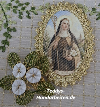 Heiligenbild  HB-CH-H266  Hl. Edeltraud  mit Goldrand  32x46mm
