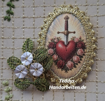 Heiligenbild  HB-CH-H291  Herz mit Blütenrand  mit Goldrand  32x46mm