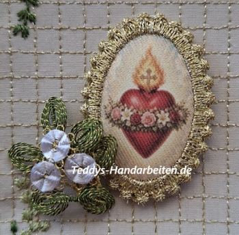 Heiligenbild  HB-CH-H296  Flammendes Herz  mit Goldrand  32x46mm