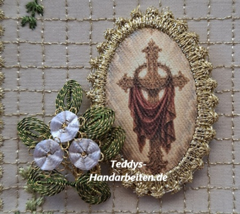 Heiligenbild  HB-CH-E299  Kreuz m. Dornenkrone  mit Goldrand  22x30mm