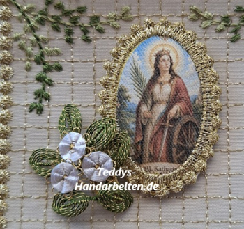 Heiligenbild  HB-CH-H316  Hl. Katharina  mit Goldrand  32x46mm