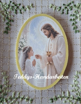 Heiligenbild  HB-CH-M206  Kommunion Mädchen  (ohne Stickrand)  50x70mm