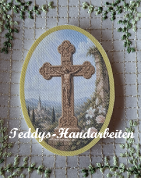 Heiligenbild  HB-CH-M230  Kreuz geschnitzt  (ohne Stickrand)  50x70mm