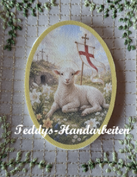 Heiligenbild  HB-CH-M237  Osterlamm  (ohne Stickrand)  50x70mm