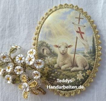 Heiligenbild  HB-CH-F241  Osterlamm mit Goldrand 75x105mm