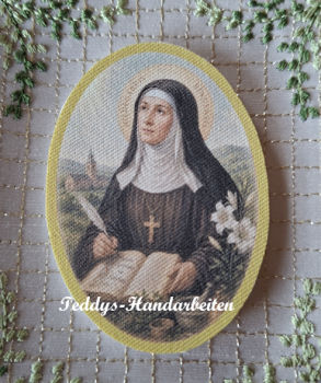 Heiligenbild  HB-CH-F256  Hildegard v. Bingen  (ohne Stickrand)  70x100mm