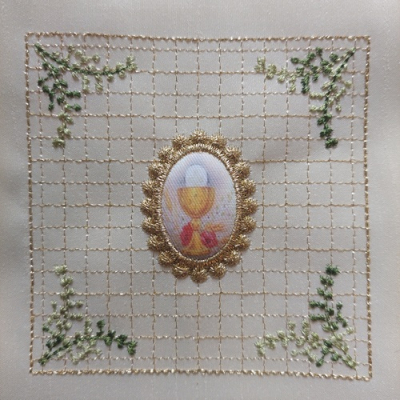 R27c Stoff mit Umrandung/Kelch - passend für 10x10cm Rahmengröße