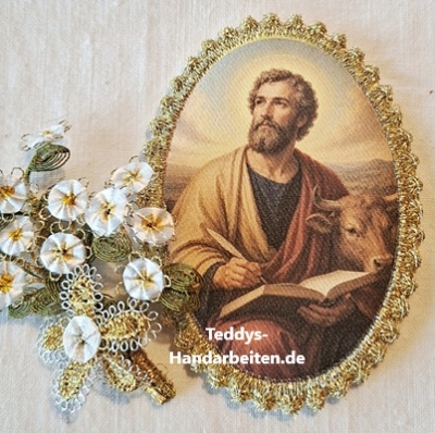 Heiligenbild  HB-CH-M407  Evangelist Matthäus   mit Stickrand 52x72mm