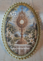 Heiligenbild  HB-CH-F472 Monstranz  mit Goldrand 75x105mm