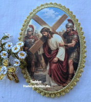 Heiligenbild  HB-CH-F327  Kreuzweg 2   mit Goldrand 75x105mm